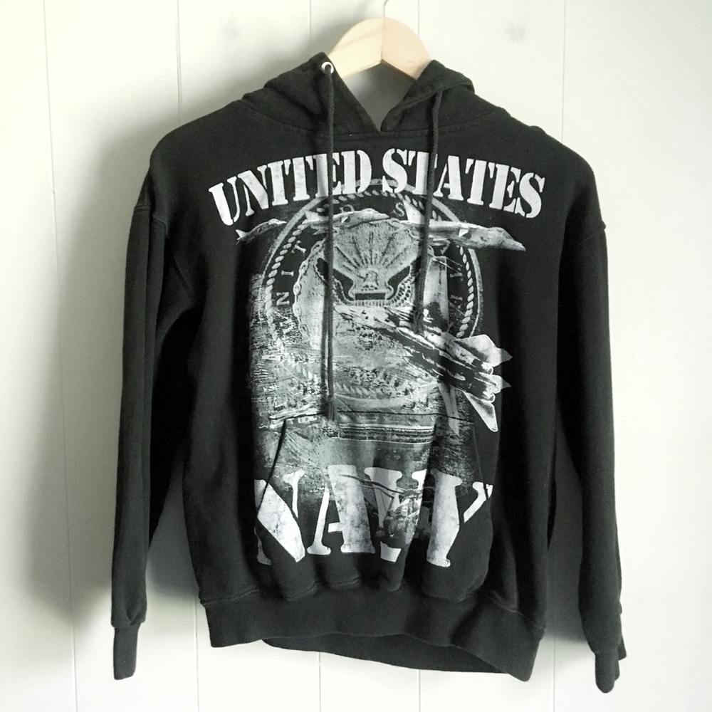 U.S. Navy Hoodie Hooded Faded Sweatshirt Poly Cotton Small PT Gym.